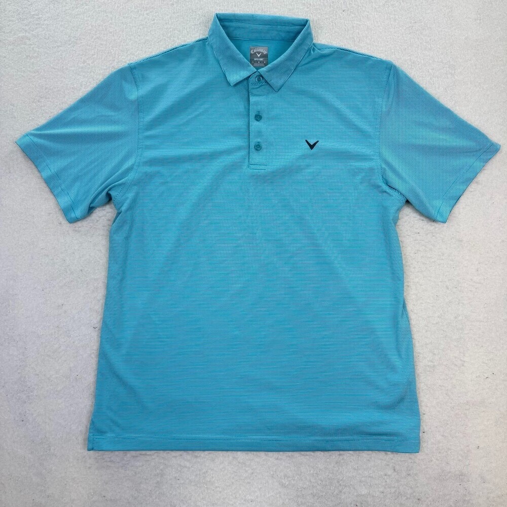 Callaway Polo Shirt Men's Teal Striped Golf Opti Dri Casual Size Large